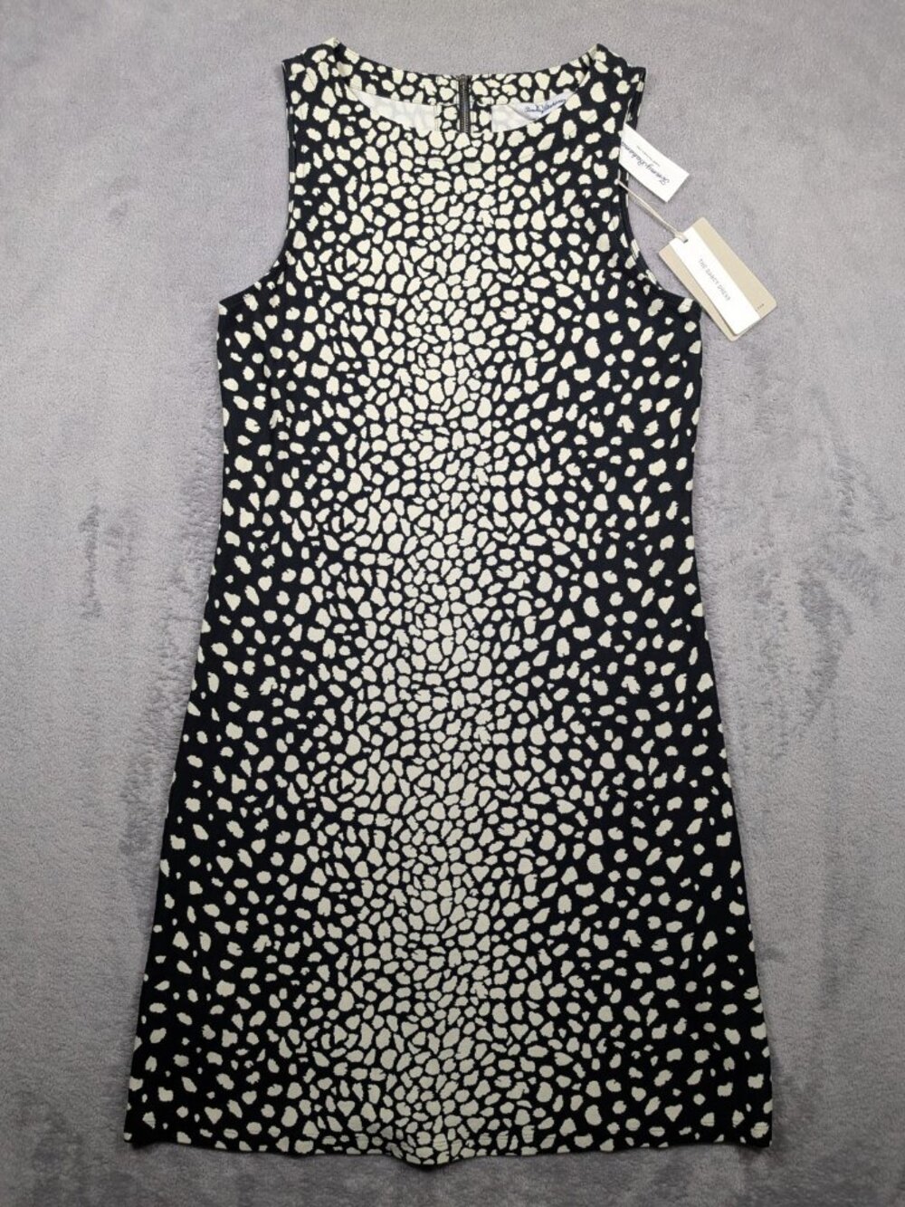 Tommy Bahama The Darcy Dress Womens Size Medium Black Ivory Dots Stretch Short